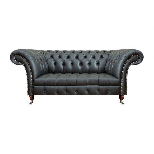 Leder Sofa Zweisitzer Couch Polstermöbel Polster Schwarz Möbel Chesterfield