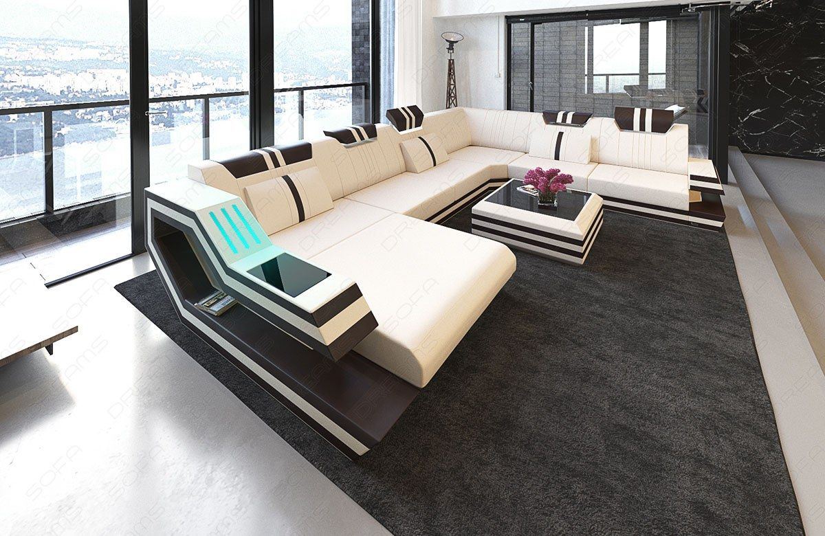 Leder-Stoff-Mix Wohnlandschaft Ravenna XL LED