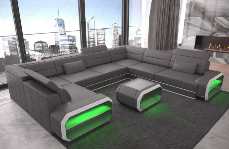 Leder Wohnlandschaft Verona U-Form Mini