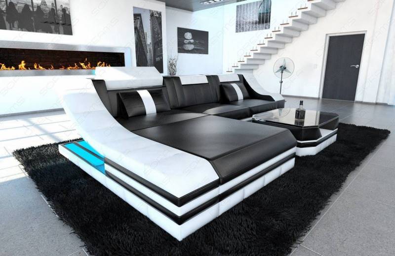 Ledersofa Turino L-Form mit LED