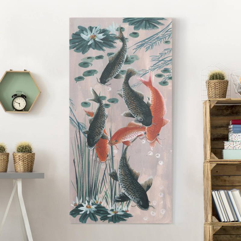 Leinwandbild Asiatische Malerei Kois im Teich II