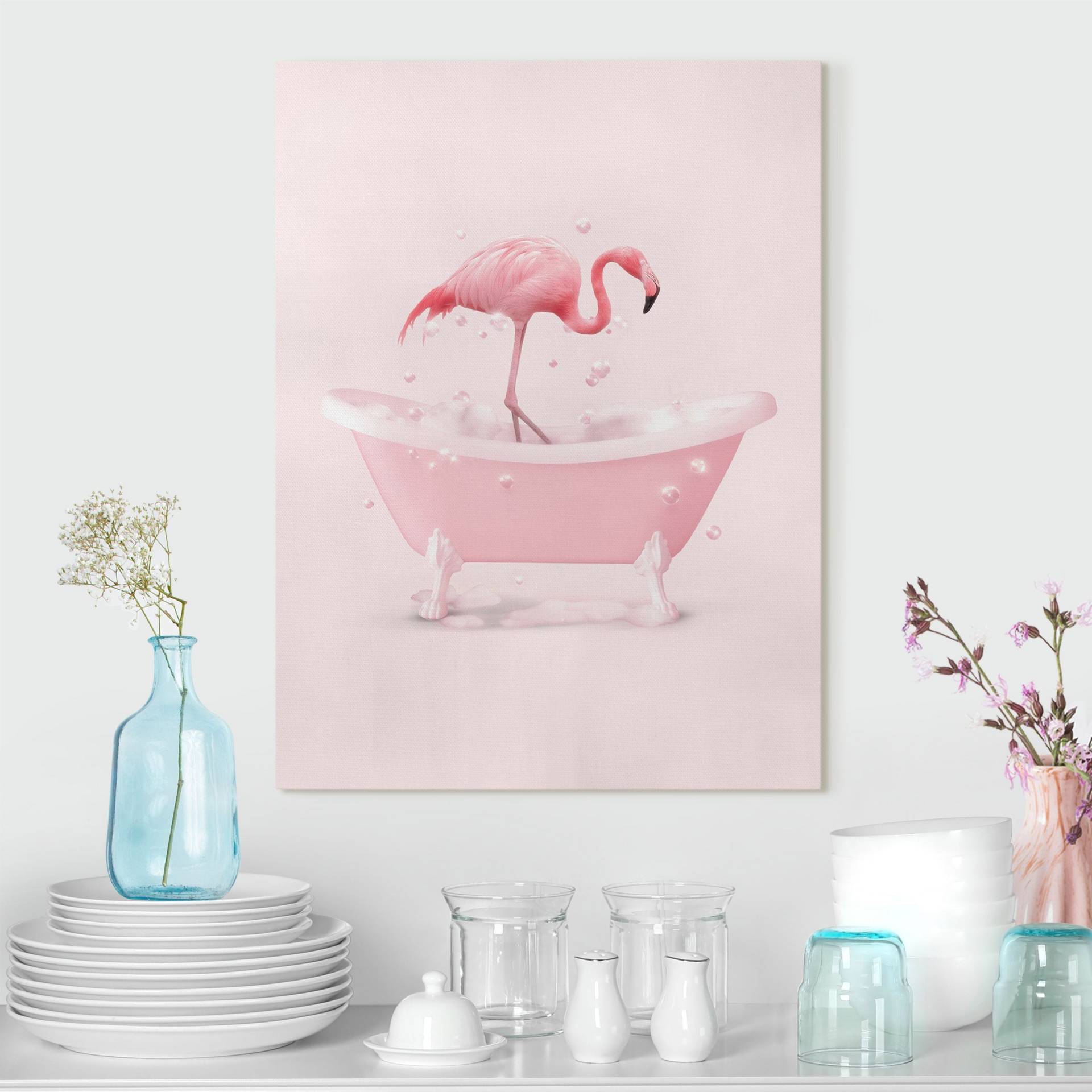 Leinwandbild Badewannen Flamingo