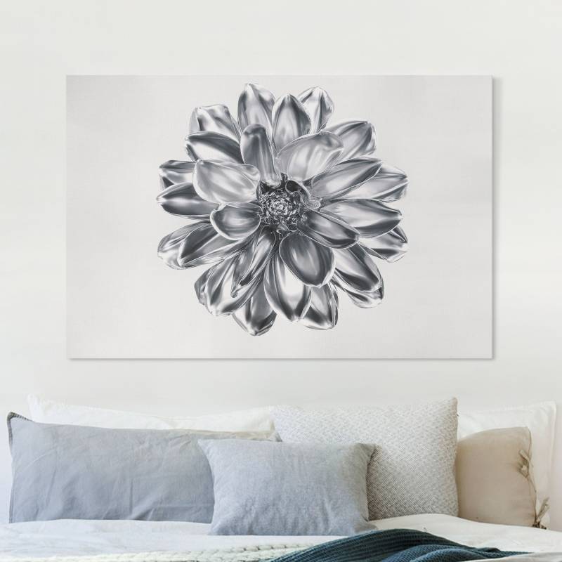 Leinwandbild Dahlie Blume Silber Metallic