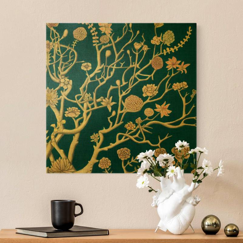 Leinwandbild Gold Chinoiserie Blumen in der Nacht II