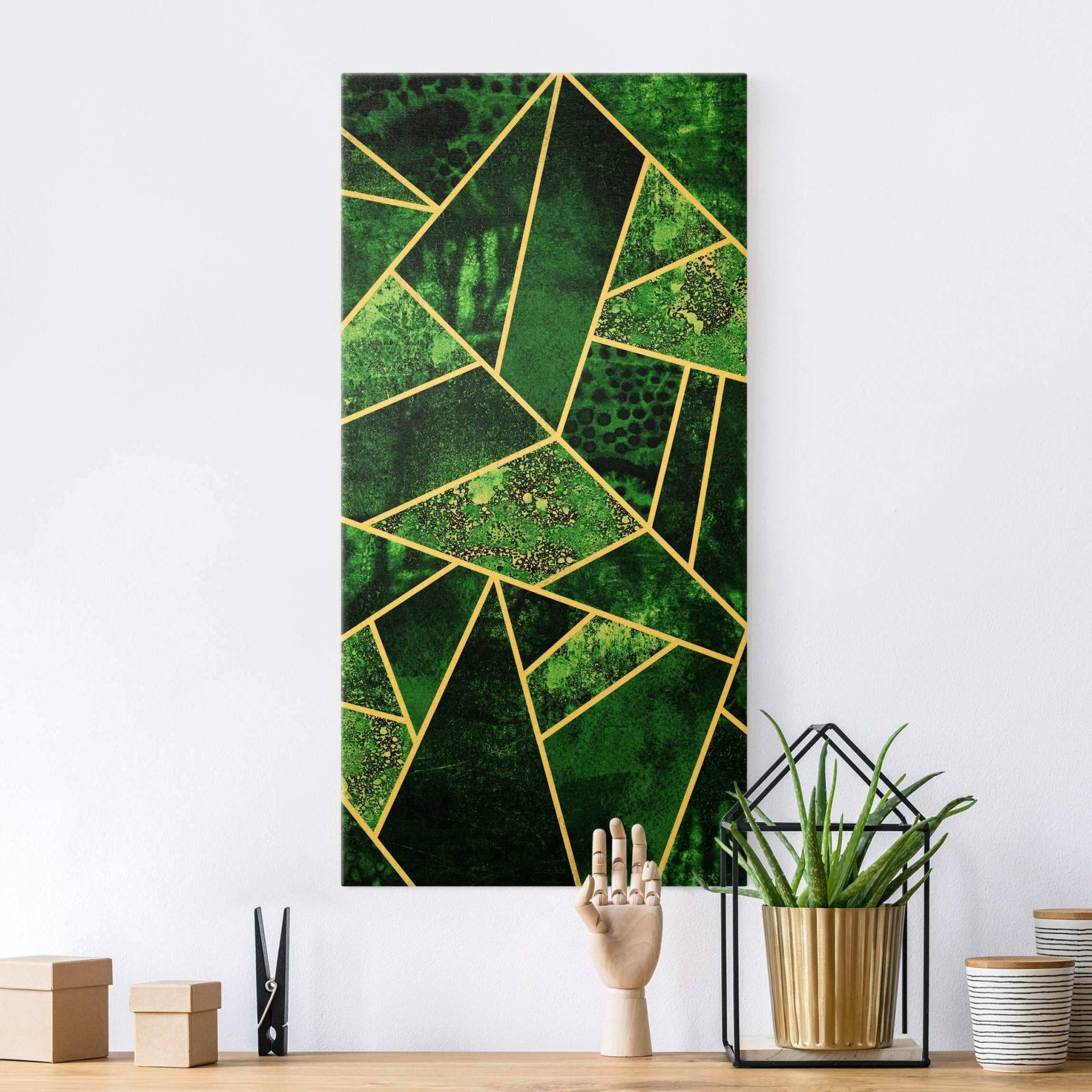 Leinwandbild Gold Goldene Geometrie - Dunkler Smaragd