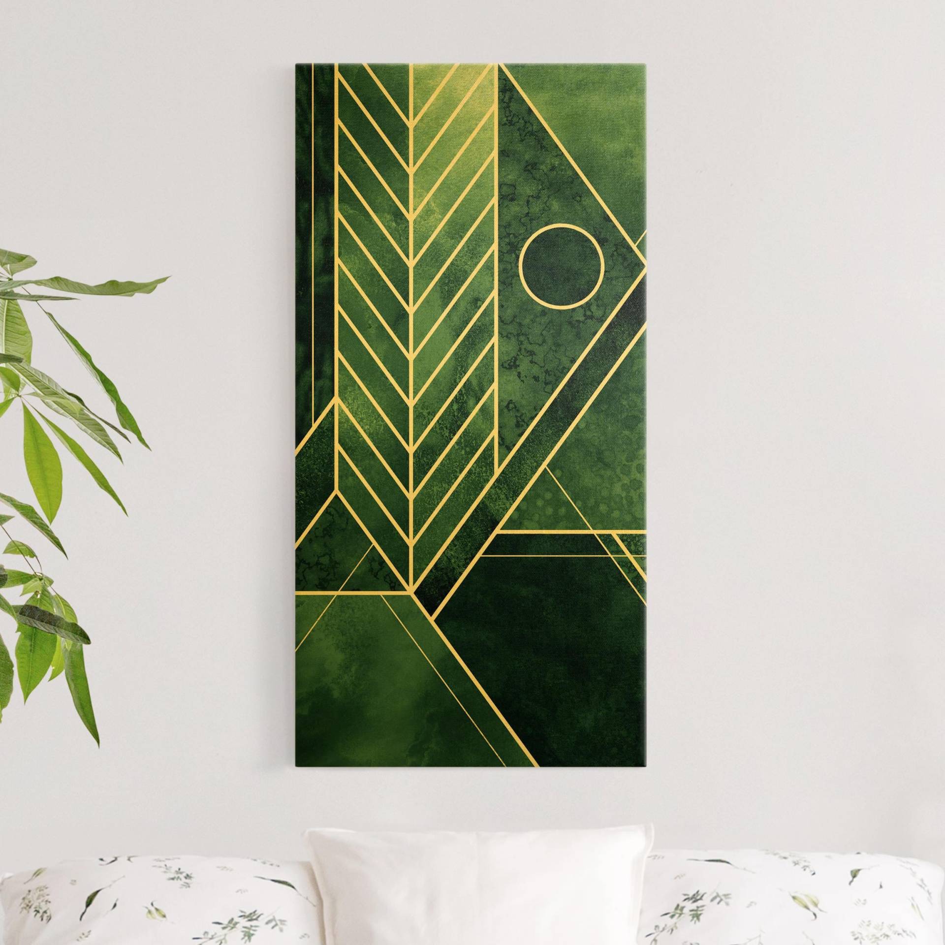 Leinwandbild Gold Goldene Geometrie - Smaragd