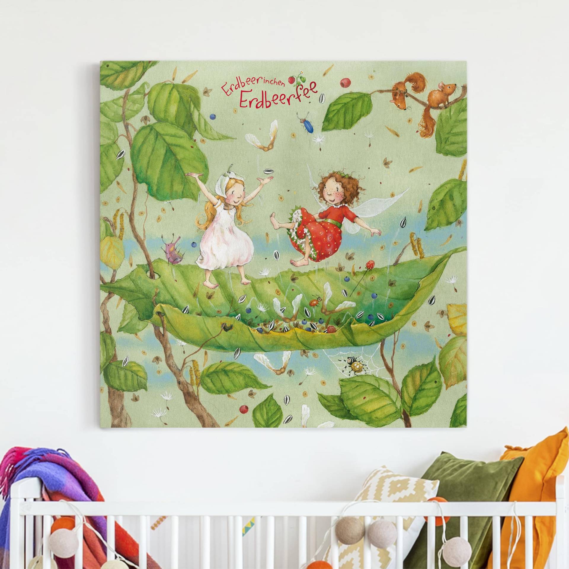 Leinwandbild - Quadrat Erdbeerinchen Erdbeerfee - Trampolin