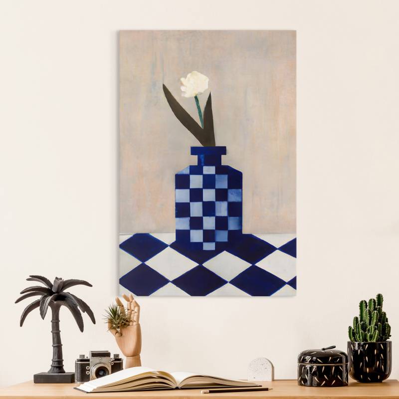 Leinwandbild Kleine blau-karierte Vase