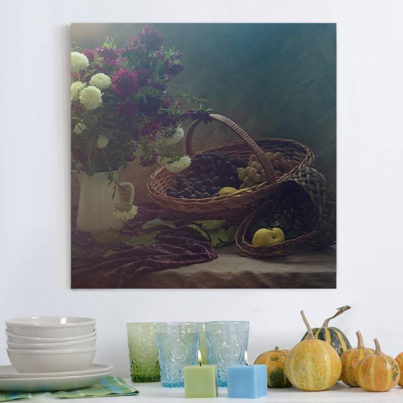 Leinwandbild - Quadrat Stillleben mit Blumenvase