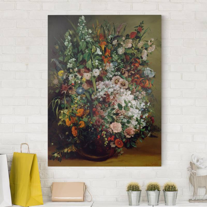 Leinwandbild - Hochformat Gustave Courbet - Blumenstrauß in Vase
