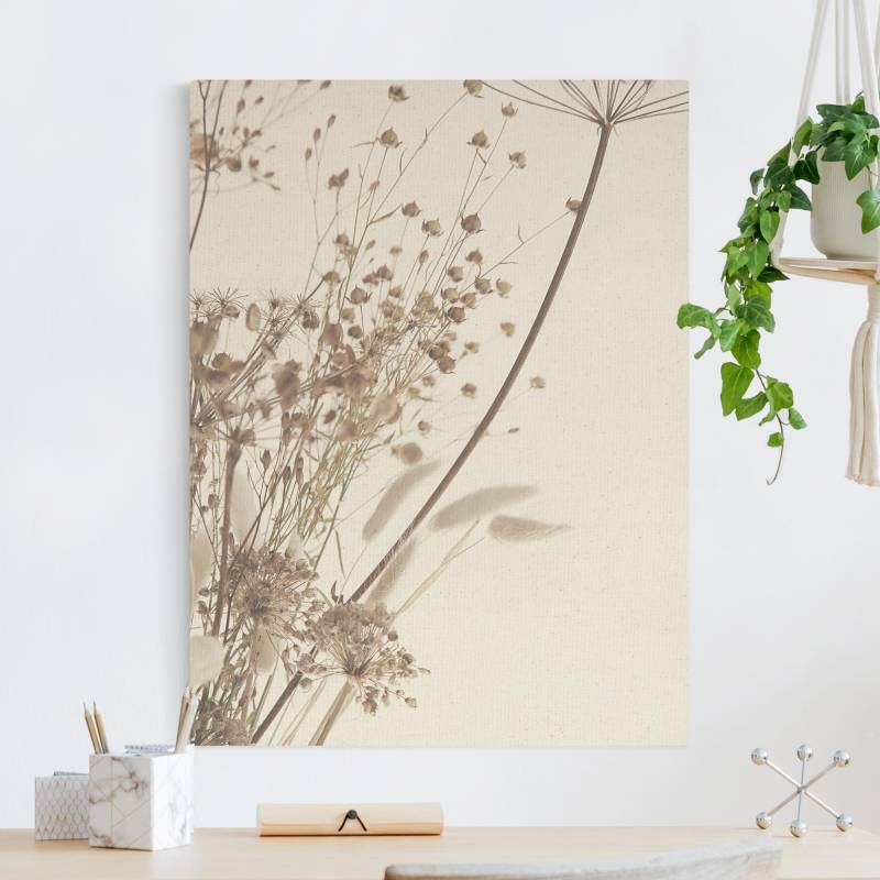 Leinwandbild auf Naturcanvas Bouquet aus Ziergras und Blüten