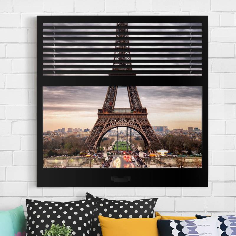 Leinwandbild Paris Fensterblick Jalousie - Eiffelturm Paris