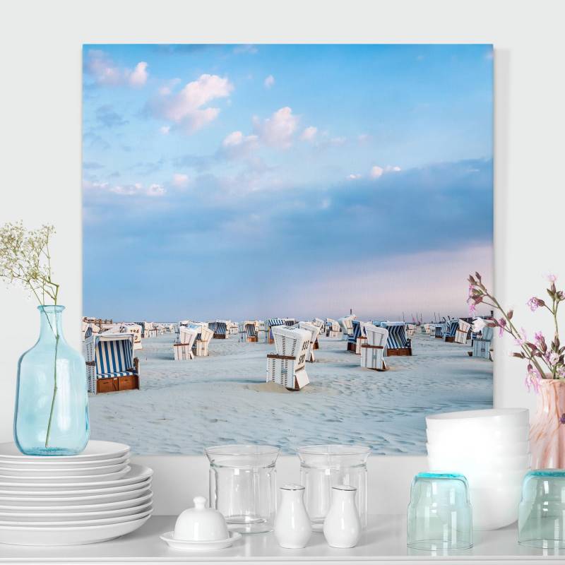 Leinwandbild Strandkörbe an der Nordsee