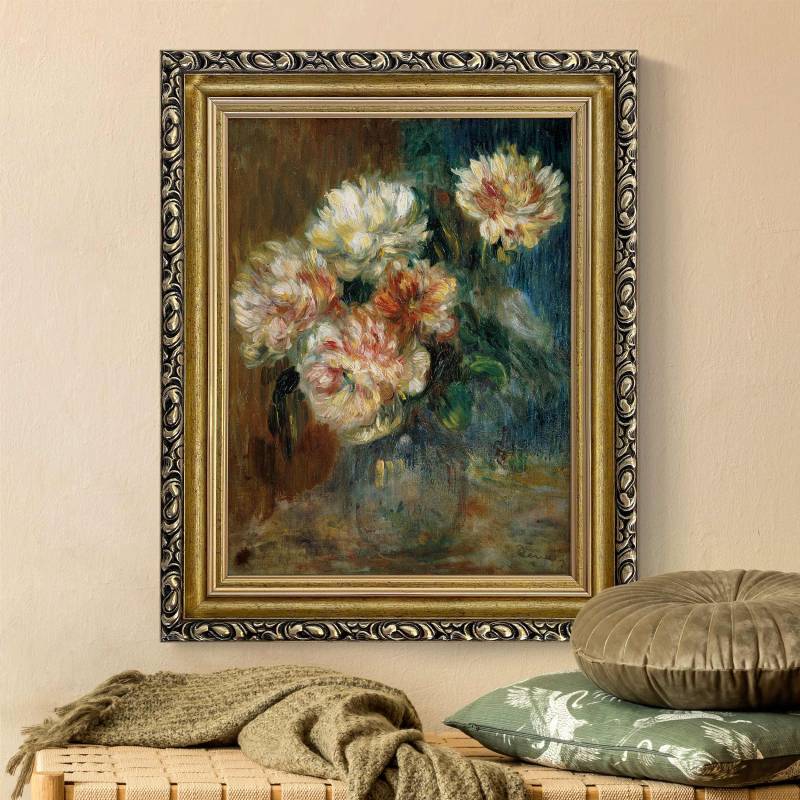 Leinwandbild in Barockrahmen Auguste Renoir - Vase Pfingstrosen