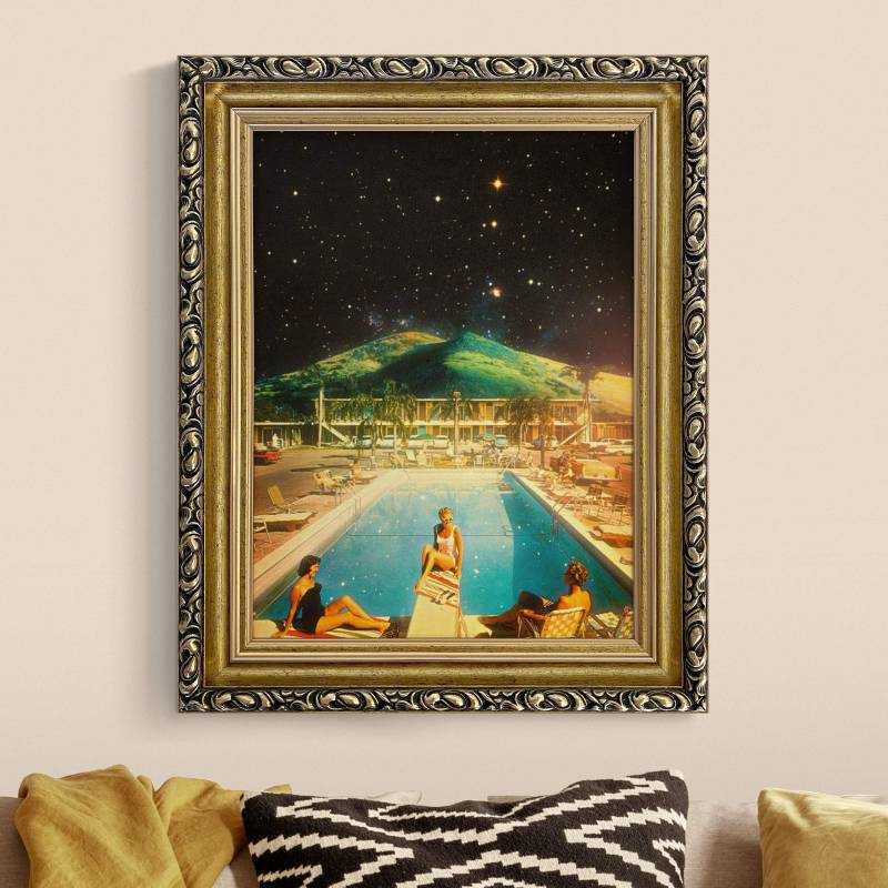 Leinwandbild in Barockrahmen Retro Collage - Weltraum Pool