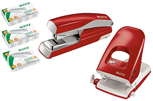 Leitz NeXXt Series Heftgerät (für 40 Blatt) Set Locher Hefter + Klammern rot von Leitz