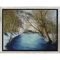 Leo Windeln: Bild 'Winterlandschaft am Weiher' (2024) (Original / Unikat), gerahmt