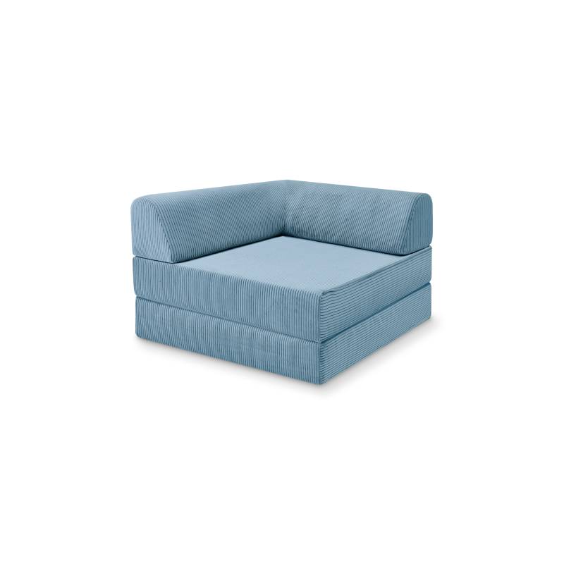 Levi Modularer Sessel mit Schlaffunktion 02 RAL1013 – Perlweiß – matt Teddy-Cord – Wolkenblau von Snooze Project