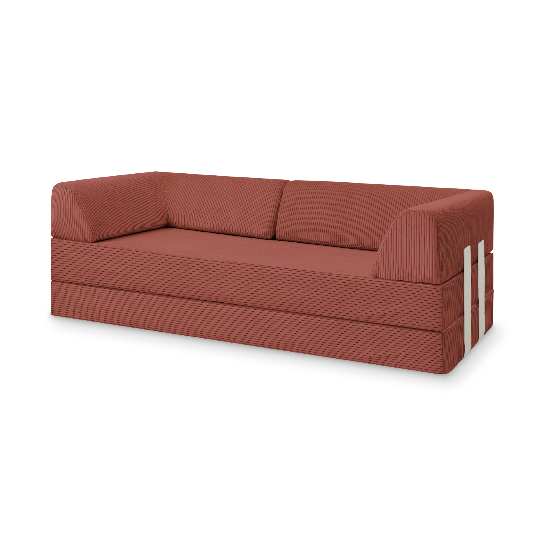 Levi Modulares 2-Sitzer Sofa mit Schlaffunktion 01 RAL1013 – Perlweiß – matt Teddy-Cord – Jaspisrot von Snooze Project