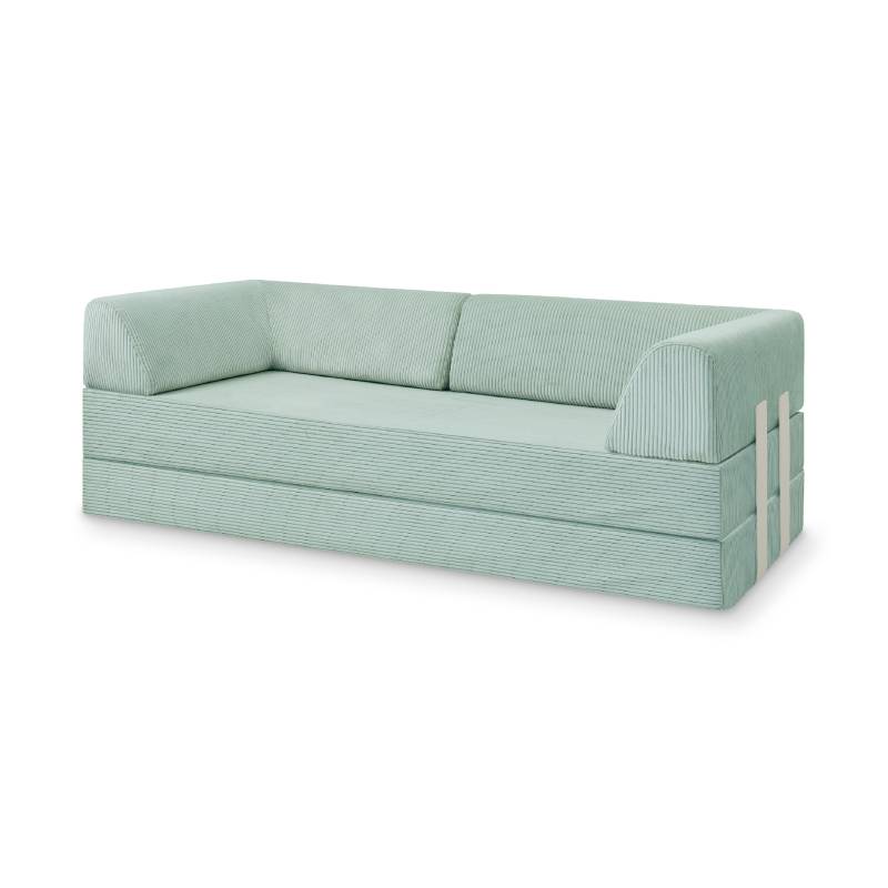 Levi Modulares 2-Sitzer Sofa mit Schlaffunktion 01 RAL1013 – Perlweiß – matt Teddy-Cord – Mintgrün von Snooze Project