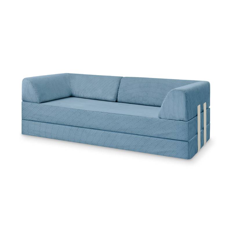 Levi Modulares 2-Sitzer Sofa mit Schlaffunktion 01 RAL1013 – Perlweiß – matt Teddy-Cord – Wolkenblau von Snooze Project