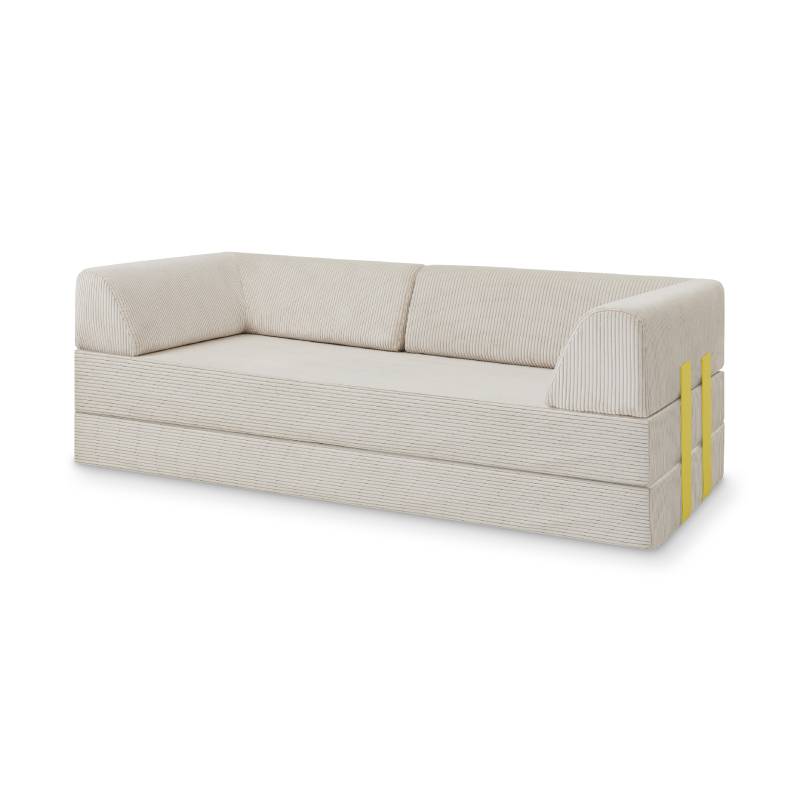 Levi Modulares 2-Sitzer Sofa mit Schlaffunktion 01 RAL1016 – Schwefelgelb – matt Teddy-Cord – Naturweiß von Snooze Project