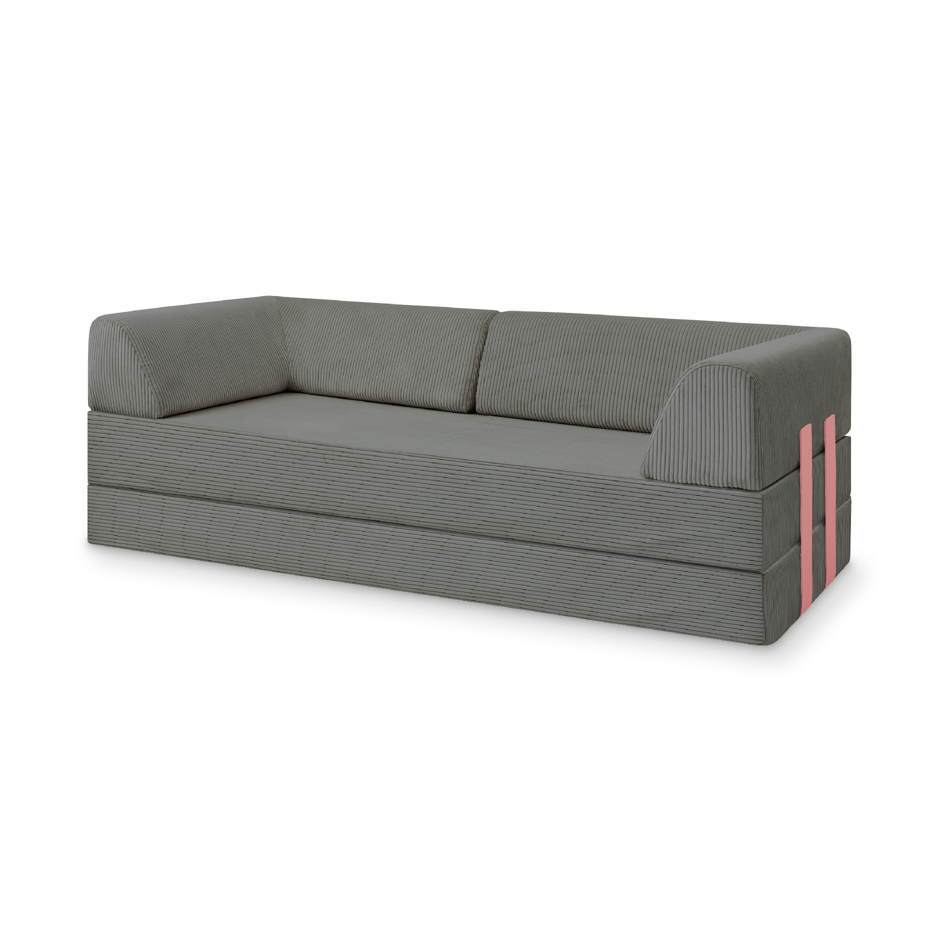 Levi Modulares 2-Sitzer Sofa mit Schlaffunktion 01 RAL3015 – Hellrosa – matt Teddy-Cord – Graphitgrau von Snooze Project