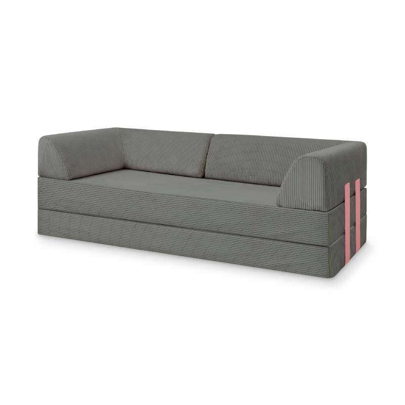 Levi Modulares 2-Sitzer Sofa mit Schlaffunktion 01 RAL3015 – Hellrosa – matt Teddy-Cord – Graphitgrau von Snooze Project