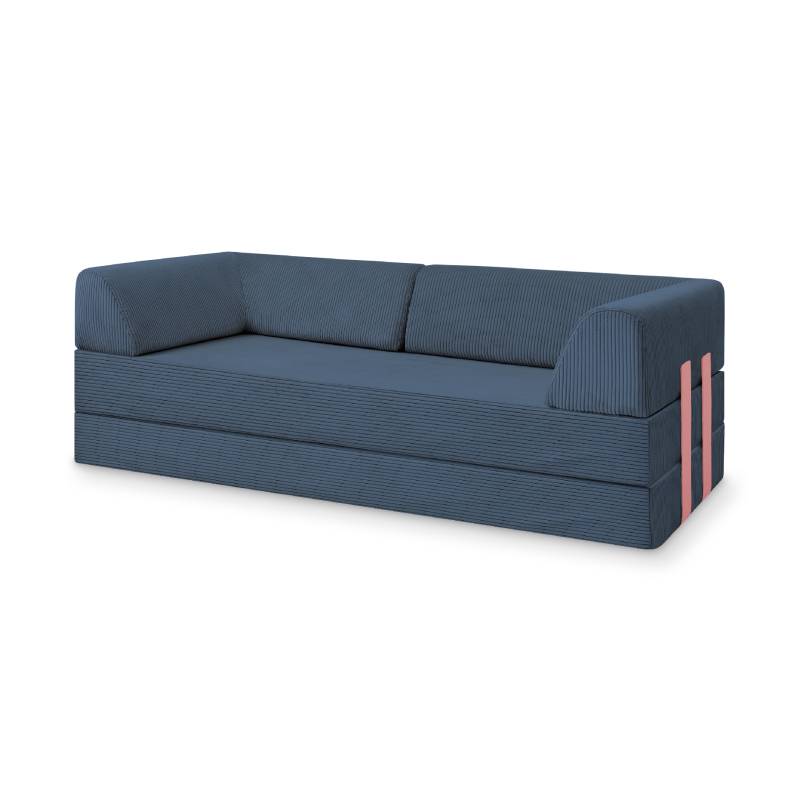 Levi Modulares 2-Sitzer Sofa mit Schlaffunktion 01 RAL3015 – Hellrosa – matt Teddy-Cord – Nachtblau von Snooze Project