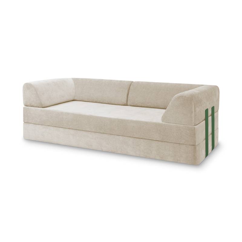 Levi Modulares 2-Sitzer Sofa mit Schlaffunktion 01 RAL6011 – Resedagrün – matt Soft-Canvas – Travertineweiß von Snooze Project