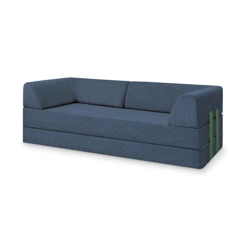 Levi Modulares 2-Sitzer Sofa mit Schlaffunktion 01 RAL6011 – Resedagrün – matt Teddy-Cord – Nachtblau von Snooze Project