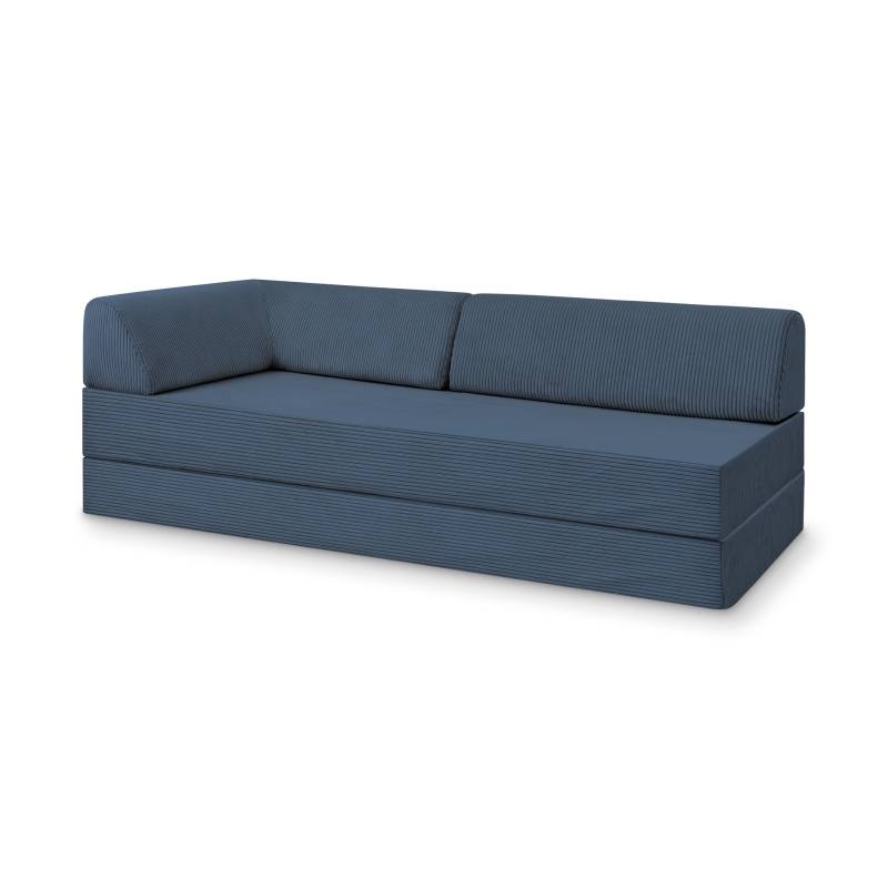 Levi Modulares 2-Sitzer Sofa mit Schlaffunktion 02 RAL1013 – Perlweiß – matt Teddy-Cord – Nachtblau von Snooze Project
