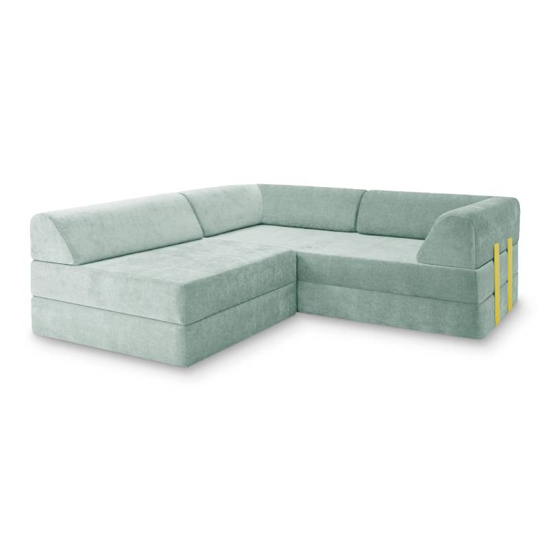 Levi Modulares 3-Sitzer Ecksofa mit Schlaffunktion 01 RAL1016 – Schwefelgelb – matt Soft-Canvas – Jadegrün von Snooze Project