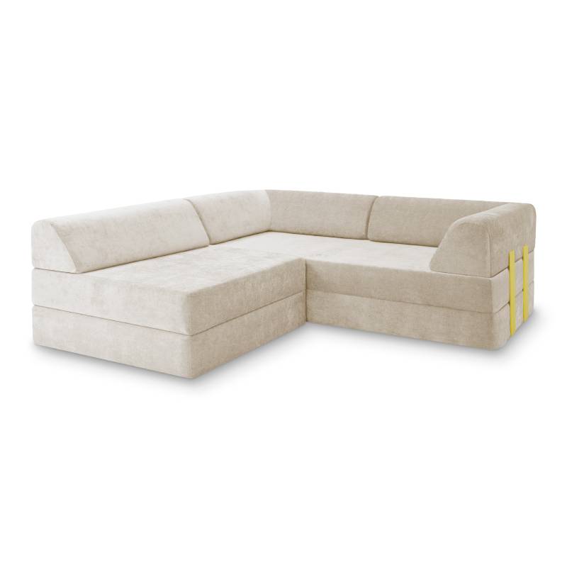 Levi Modulares 3-Sitzer Ecksofa mit Schlaffunktion 01 RAL1016 – Schwefelgelb – matt Soft-Canvas – Travertineweiß von Snooze Project