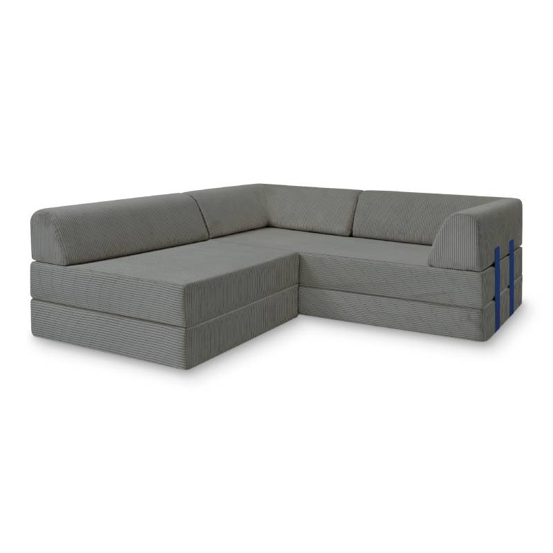Levi Modulares 3-Sitzer Ecksofa mit Schlaffunktion 01 RAL5002 – Ultramarinblau – matt Teddy-Cord – Graphitgrau von Snooze Project