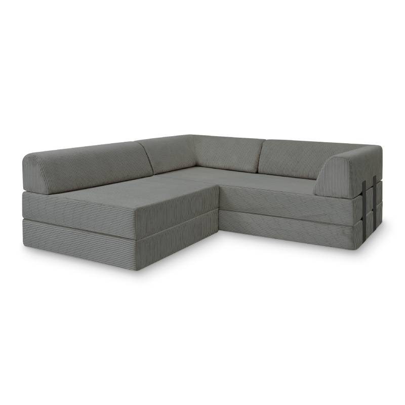 Levi Modulares 3-Sitzer Ecksofa mit Schlaffunktion 01 RAL7021 – Schwarzgrau – matt Teddy-Cord – Graphitgrau von Snooze Project