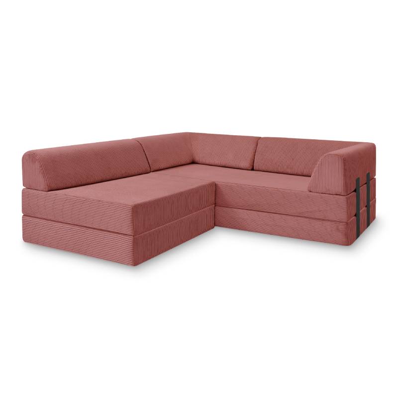 Levi Modulares 3-Sitzer Ecksofa mit Schlaffunktion 01 RAL7021 – Schwarzgrau – matt Teddy-Cord – Nebelrosa von Snooze Project