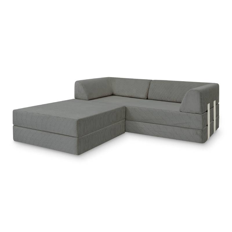 Levi Modulares 3-Sitzer Ecksofa mit Schlaffunktion 02 RAL1013 – Perlweiß – matt Teddy-Cord – Graphitgrau von Snooze Project