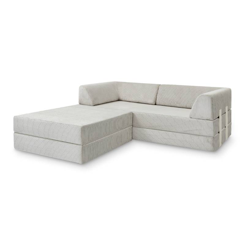 Levi Modulares 3-Sitzer Ecksofa mit Schlaffunktion 02 RAL1013 – Perlweiß – matt Teddy-Cord – Lichtgrau von Snooze Project