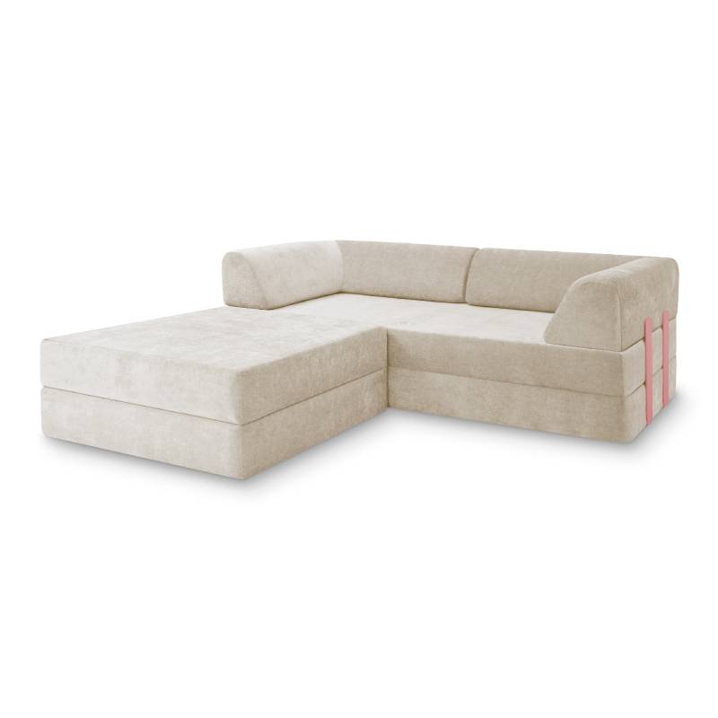 Levi Modulares 3-Sitzer Ecksofa mit Schlaffunktion 02 RAL3015 – Hellrosa – matt Soft-Canvas – Travertineweiß von Snooze Project