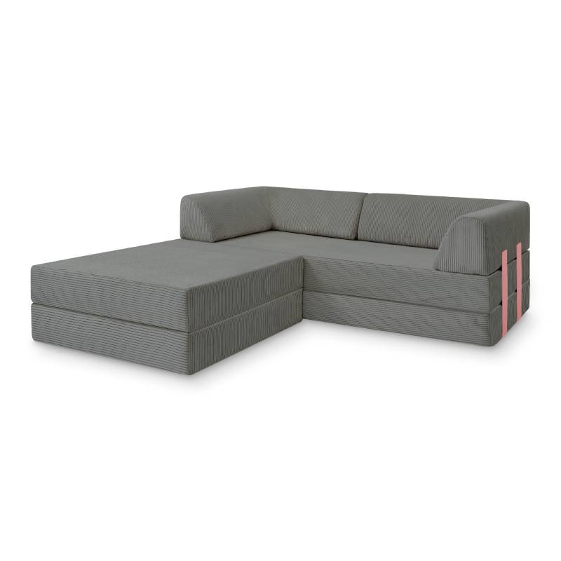 Levi Modulares 3-Sitzer Ecksofa mit Schlaffunktion 02 RAL3015 – Hellrosa – matt Teddy-Cord – Graphitgrau von Snooze Project