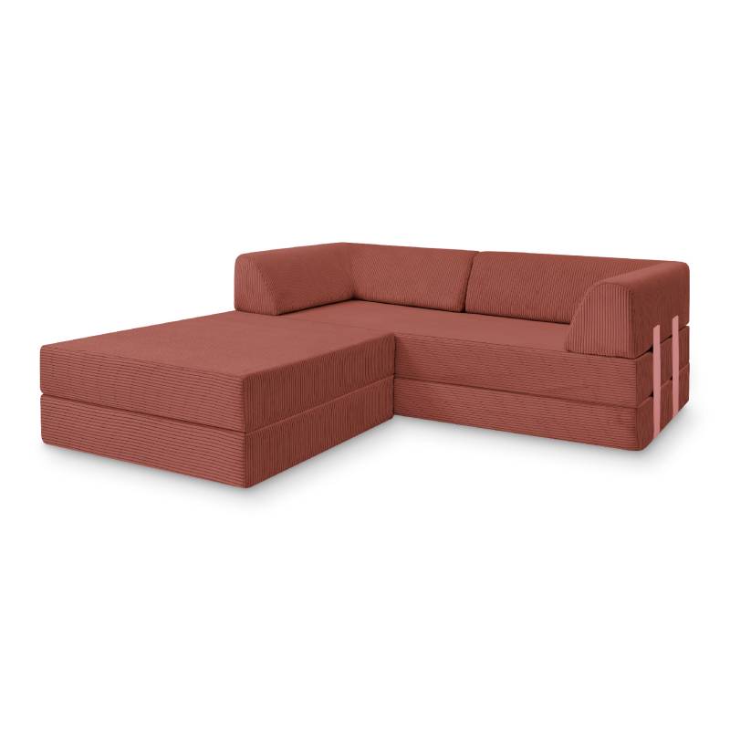 Levi Modulares 3-Sitzer Ecksofa mit Schlaffunktion 02 RAL3015 – Hellrosa – matt Teddy-Cord – Jaspisrot von Snooze Project