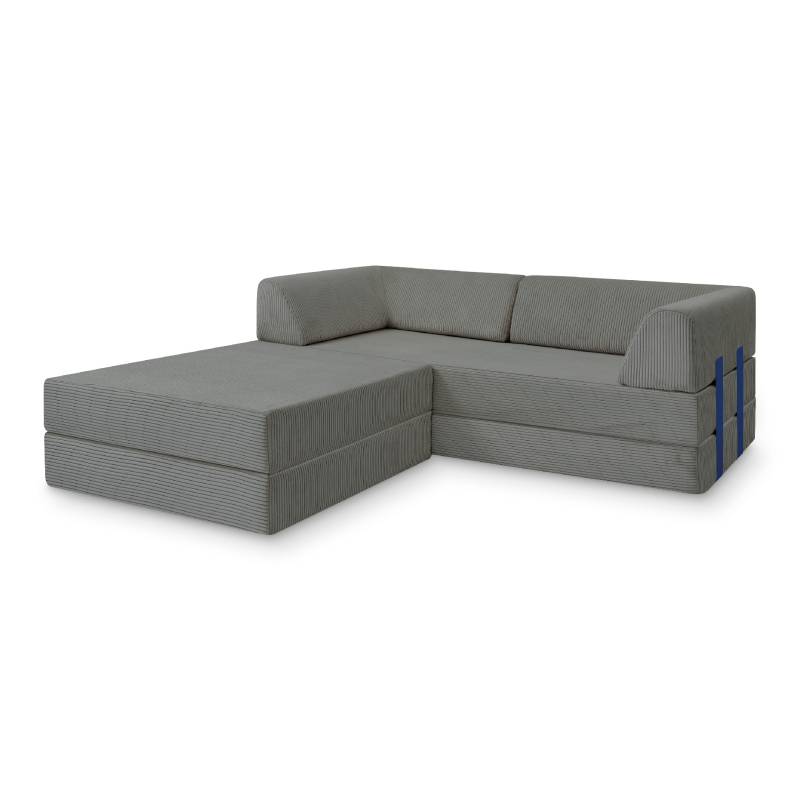 Levi Modulares 3-Sitzer Ecksofa mit Schlaffunktion 02 RAL5002 – Ultramarinblau – matt Teddy-Cord – Graphitgrau von Snooze Project