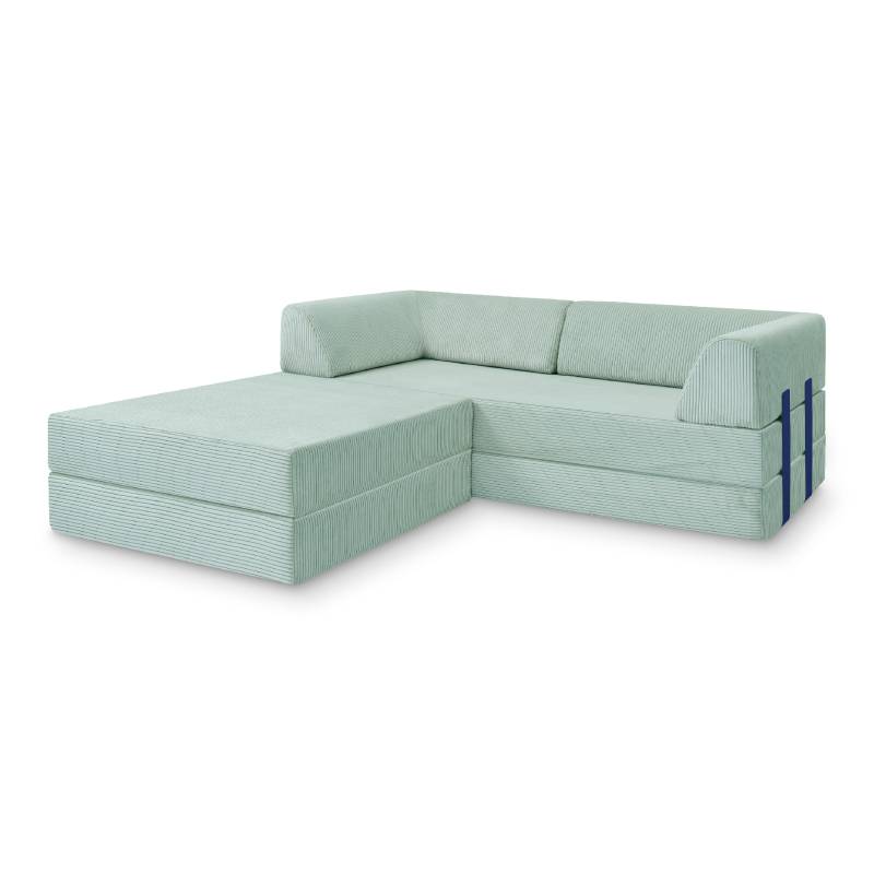 Levi Modulares 3-Sitzer Ecksofa mit Schlaffunktion 02 RAL5002 – Ultramarinblau – matt Teddy-Cord – Mintgrün von Snooze Project