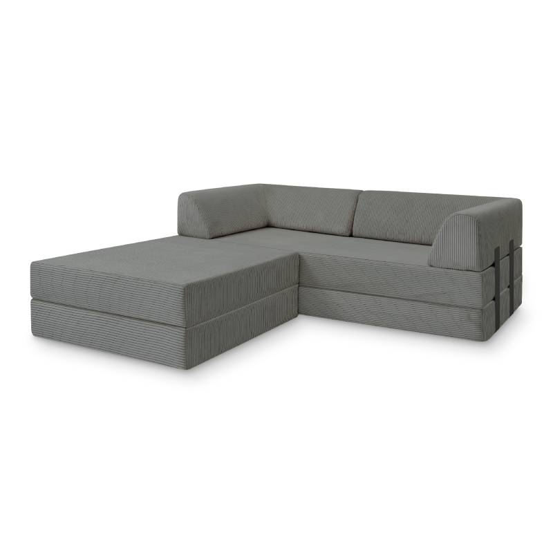 Levi Modulares 3-Sitzer Ecksofa mit Schlaffunktion 02 RAL7021 – Schwarzgrau – matt Teddy-Cord – Graphitgrau von Snooze Project