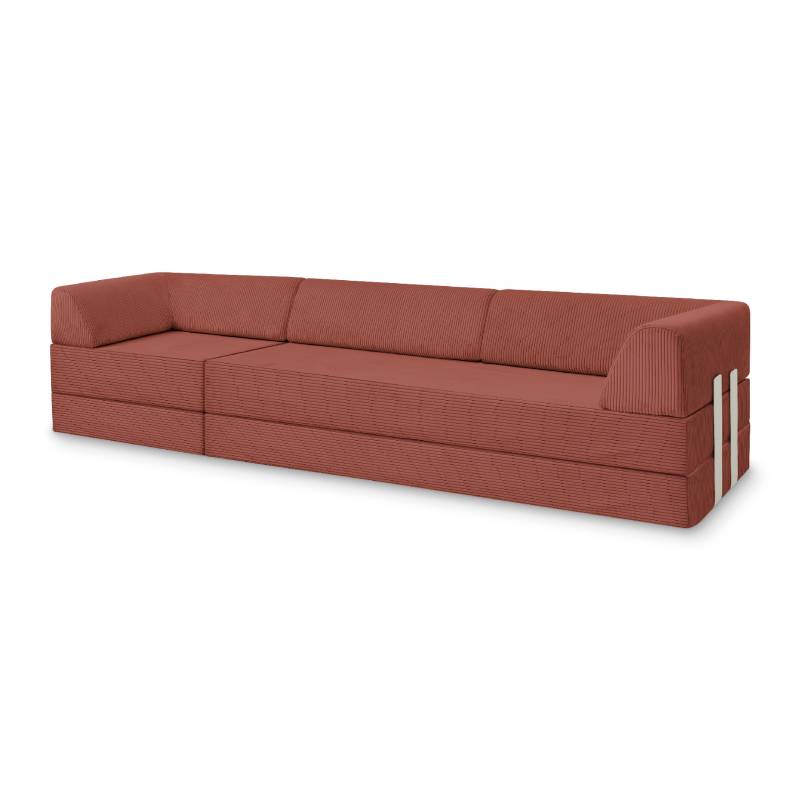 Levi Modulares 3-Sitzer Sofa mit Schlaffunktion 04 RAL1013 – Perlweiß – matt Teddy-Cord – Jaspisrot von Snooze Project
