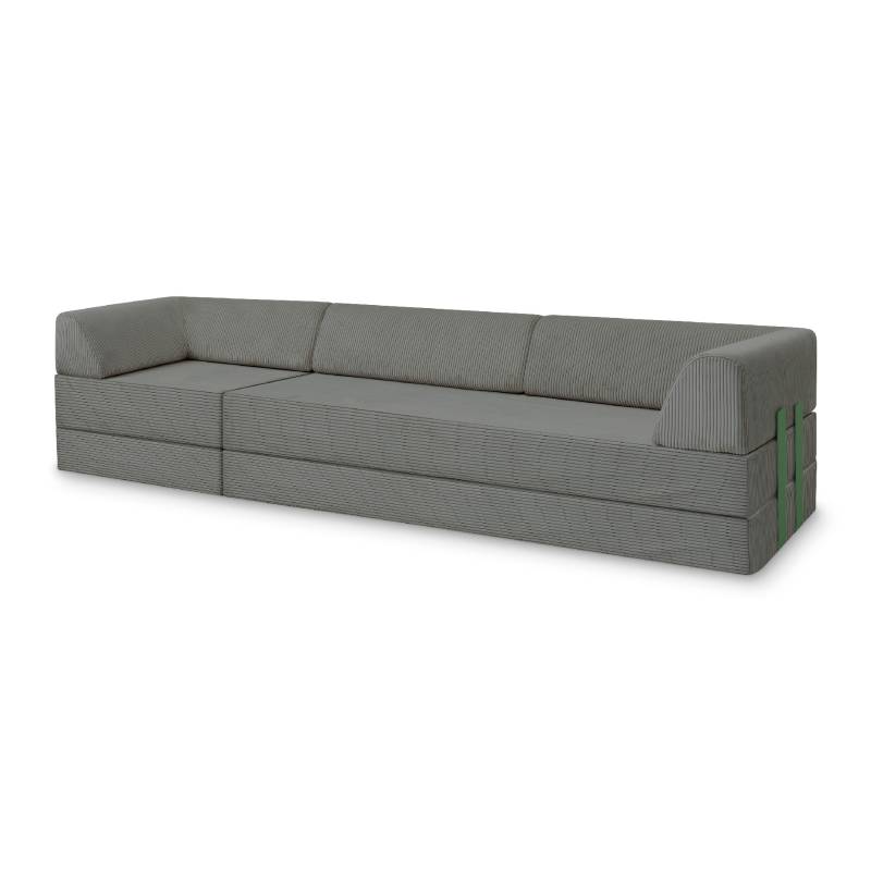 Levi Modulares 3-Sitzer Sofa mit Schlaffunktion 04 RAL6011 – Resedagrün – matt Teddy-Cord – Graphitgrau von Snooze Project