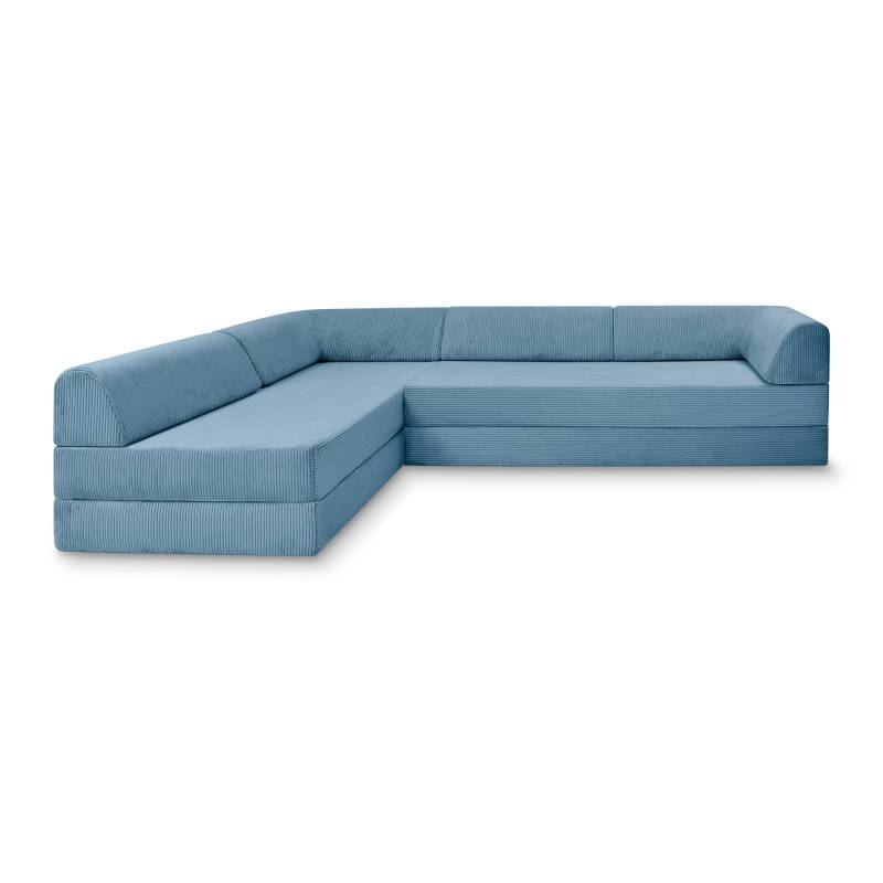 Levi Modulares 4-Sitzer Ecksofa mit Schlaffunktion 03 RAL1013 – Perlweiß – matt Teddy-Cord – Wolkenblau von Snooze Project