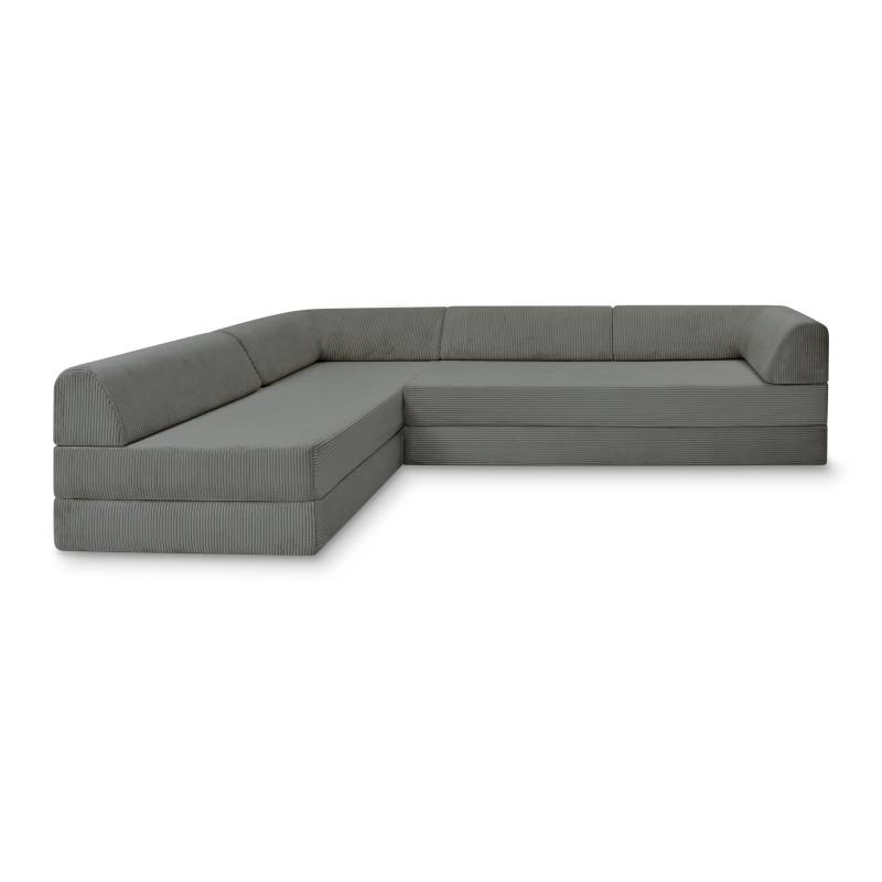 Levi Modulares 4-Sitzer Ecksofa mit Schlaffunktion 03 RAL3015 – Hellrosa – matt Teddy-Cord – Graphitgrau von Snooze Project