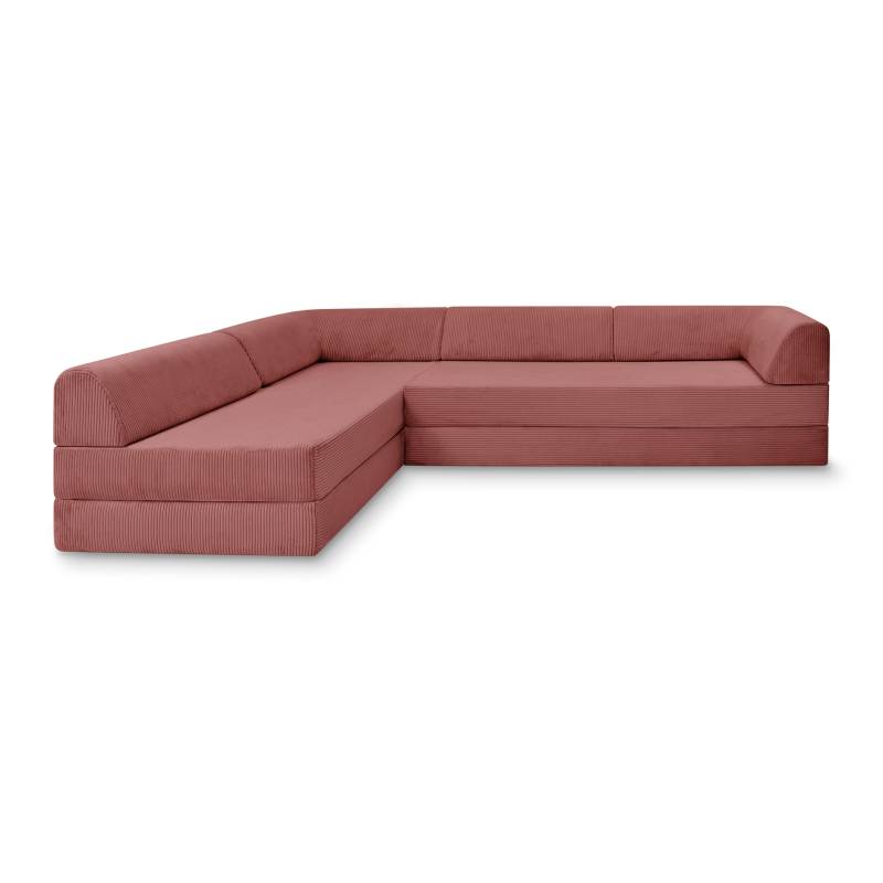 Levi Modulares 4-Sitzer Ecksofa mit Schlaffunktion 03 RAL3015 – Hellrosa – matt Teddy-Cord – Nebelrosa von Snooze Project